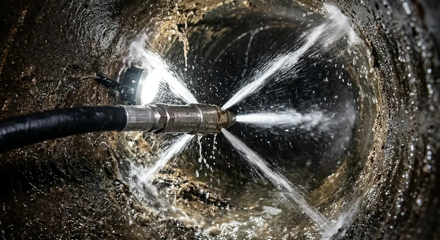 High-pressure hydro jetting nozzle cleaning sewer pipe for Storm Drain Cleaning in Ocean City